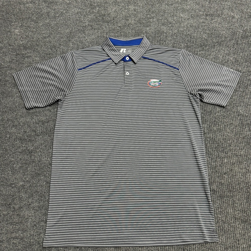 Florida Gators‎ Mens Polo Shirt Size L Large Gray Striped Short Sleeve